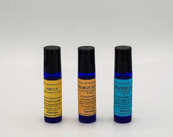 3 Pack Aromatherapy Roller Bottle Blends: Focus, Energy Punch, Tranquility