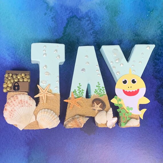 Baby Shark Stand Up Letters Under The Sea Beach Ocean Party Cake Smash Photo Shoot Birthday Nursery Decor Boy Bedroom Decor