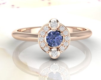 Sapphire engagement ring. Antique inspired Sapphire and Diamond ring. Available in 14K or 18K yellow, white or rose gold. Also in platinum.