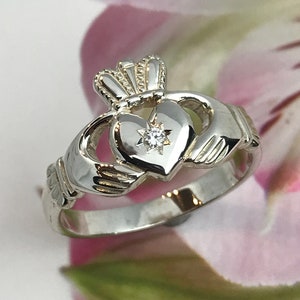 Diamond claddagh ring. ladies classic Irish claddagh ring. Handcrafted in Ireland. Irish ring.