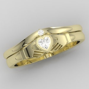 Claddagh ring. Diamond claddagh ring. Gold claddagh ring. Engagement and wedding ring.