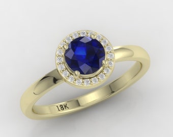 Sapphire  engagement ring. Antique inspired Sapphire and Diamond ring. Available in 14K or 18K yellow, white or rose gold.