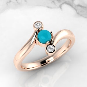 Turquoise engagement ring. Diamond ring. Turquoise and diamond ring. Available in 14K or 18K yellow, white or rose gold. Also in platinum.