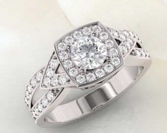 Diamond engagement ring. Art deco style Diamond ring. Available in 14K or 18K yellow, white or rose gold. Also in platinum.