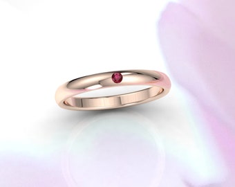 Zierlicher Rubin Trauring, Ethischer Goldring, Handgemacht von DAME
