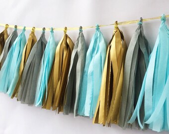 Blue Gray Gold Paper Tassel Garland Birthday Party Baby Shower Nursery Decoration