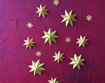 Рождественское золото блеск стены звезды | 3d бумага Звезды Рождественское украшение | Xmas подарочные | Звезды стены висит декор