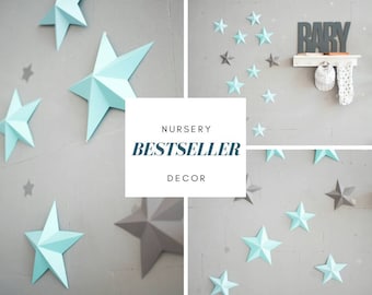 Twinkle twinkle little star, 3d paper Stars Blue Gray Wall decoration, Nursery Decor, Stars Wall decor, Baby room stars decor