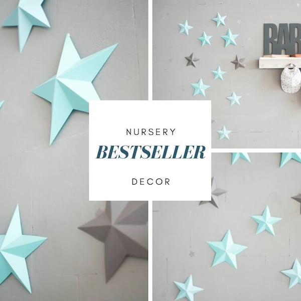 Twinkle twinkle little star, 3d paper Stars Blue Gray Wall decoration, Nursery Decor, Stars Wall decor, Baby room stars decor