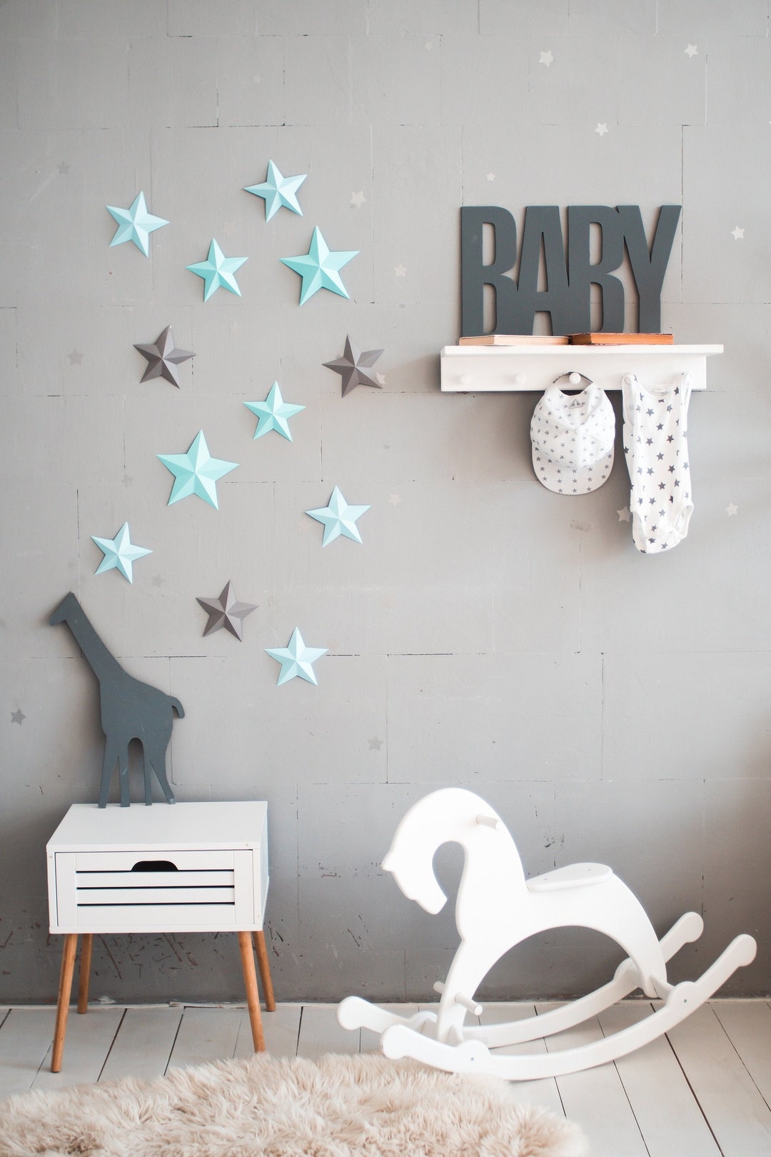 Look at the Stars, Kids Room Stars Wall Decor , Nursery Art , Blue Baby