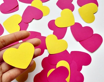 Hot Pink Gold Paper Heart Confetti, Valentines Day heart table confetti, Candy bar Decoration