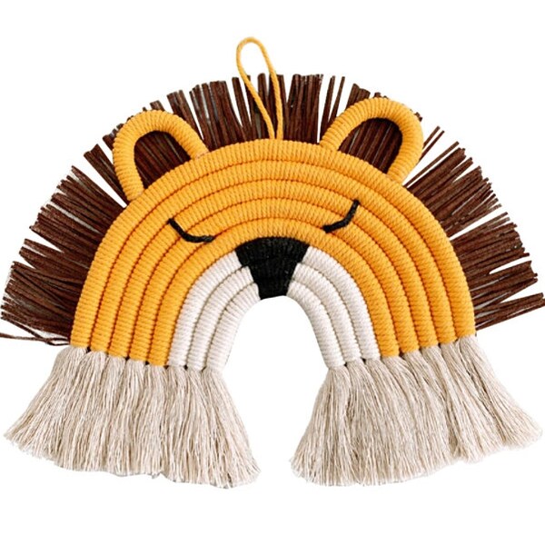 Lion macrame wall hanging , Baby crib yellow lion decor , Baby room safari  kids wall decor , nursery gift , nursery decoration