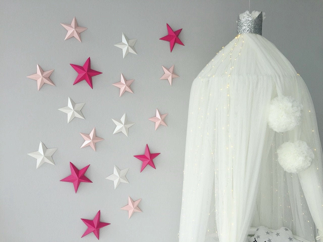 Look at the stars, Kids room stars wall decor , Nursery art , Pink baby girl nursery wall decoration