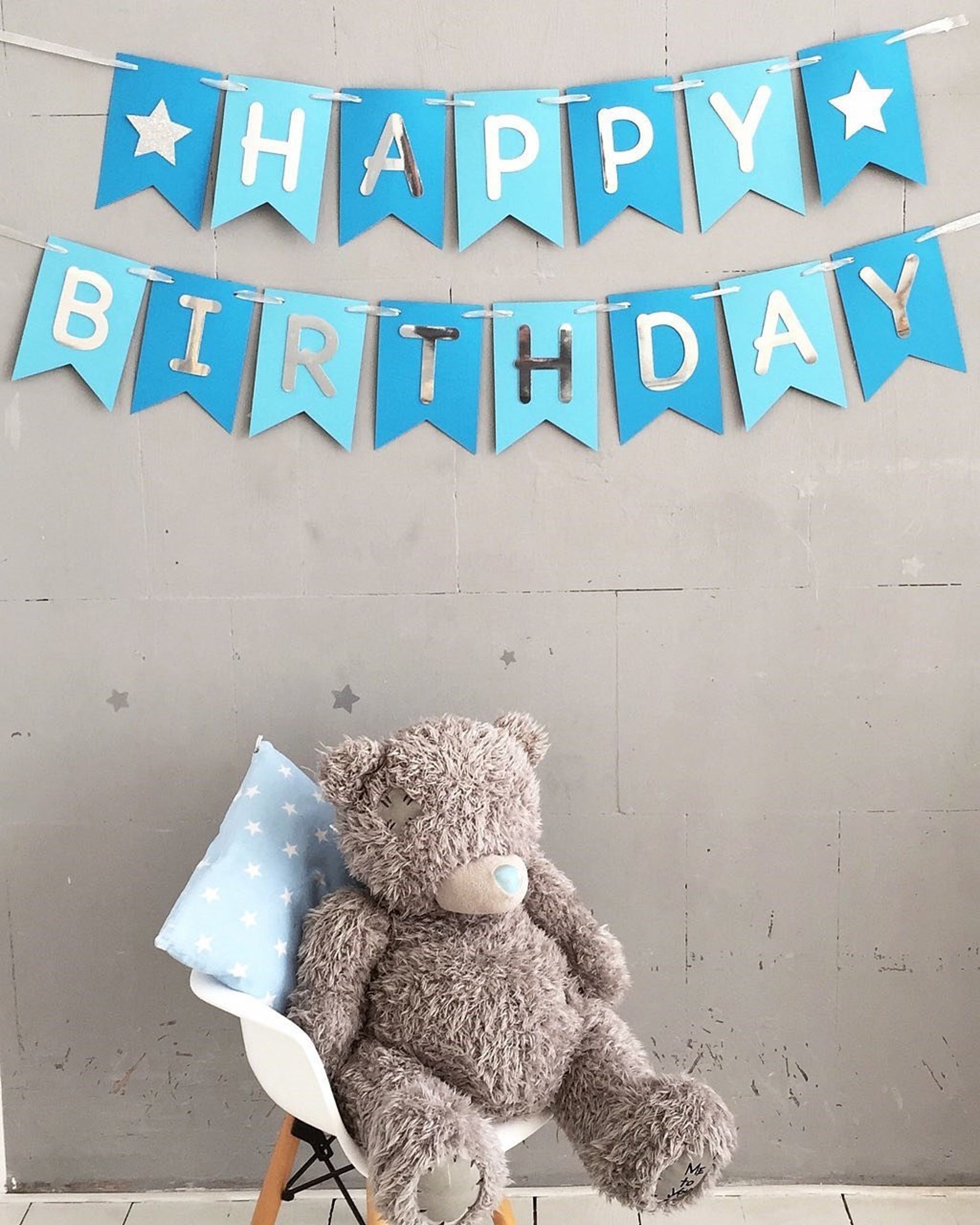 Blue and Silver Happy Birthday Banner Boy Birthday Etsy