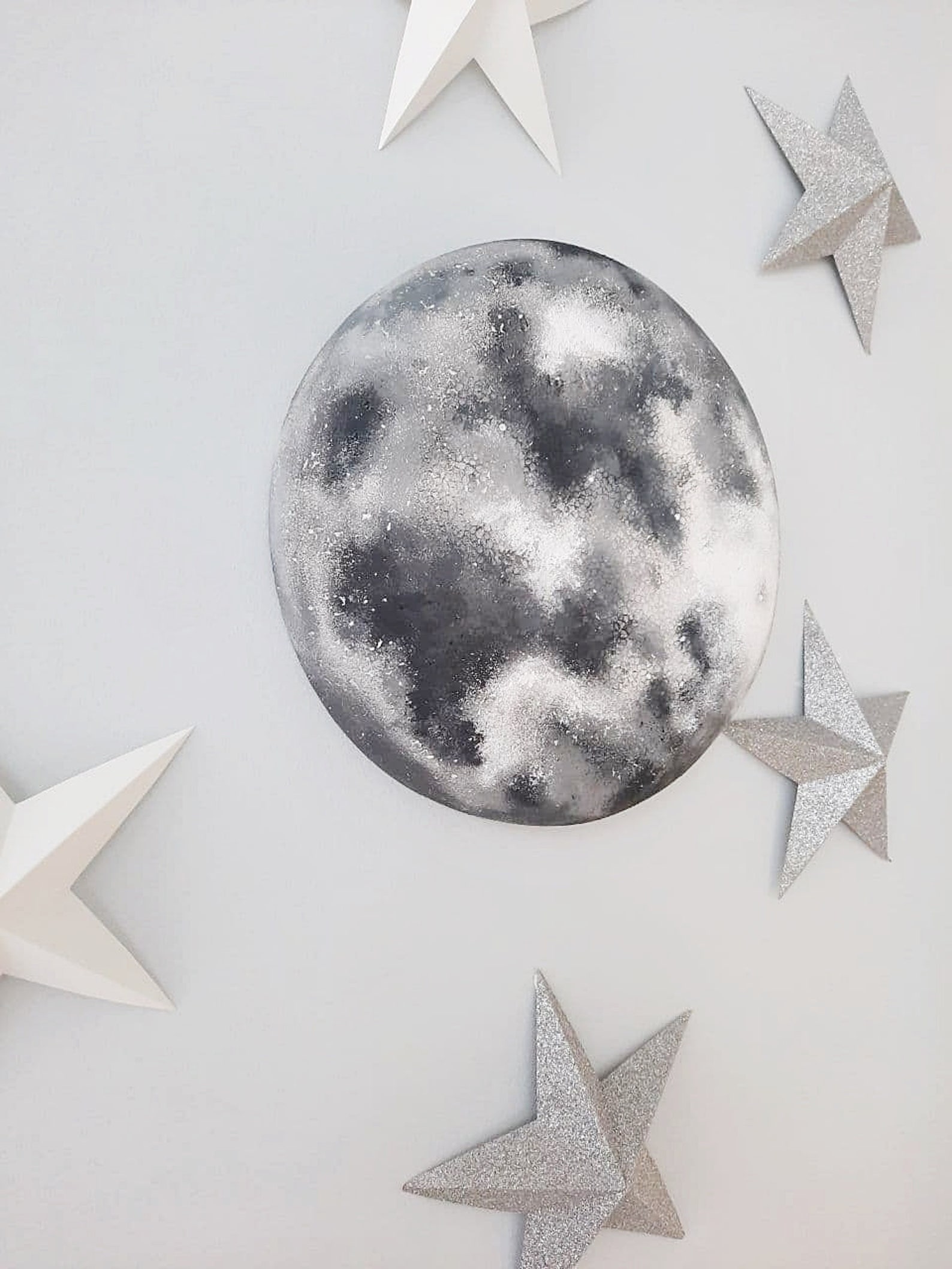 Full Moon Wall Decor 3d Paper Silver Glitter Stars and Moon Etsy