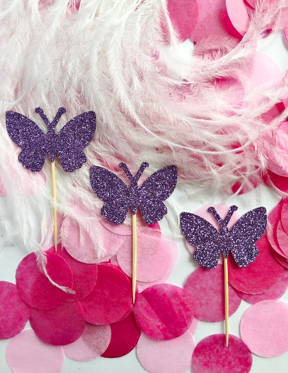 Lavender Butterfly Birthday Decoration Cupcake Toppers 1st Etsy