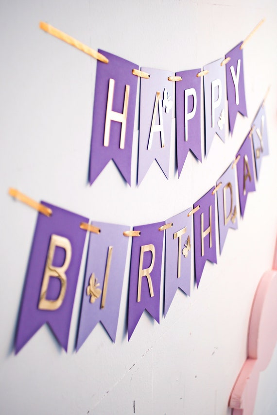 Purple Lavender Gold Birthday Banner Happy Birthday Banner Etsy
