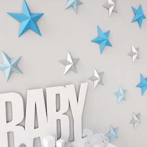 Twinkle twinkle little star / Decorazione 3D stelle di carta blu argento / Decorazione per la cameretta del bambino / Decorazione da parete con stelle