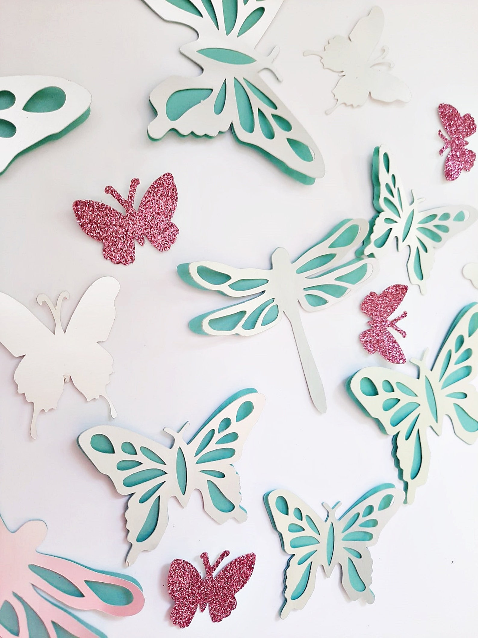 25 pcs Set of 3d paper Butterfly Wall decoration Silver Mint Etsy