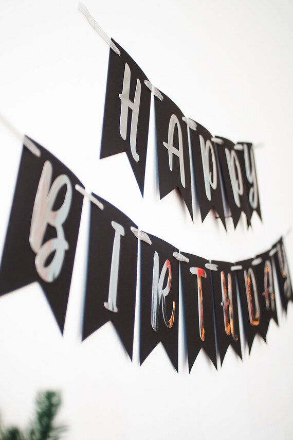 Black Silver Birthday Banner Girl Boy Birthday Decoration Etsy