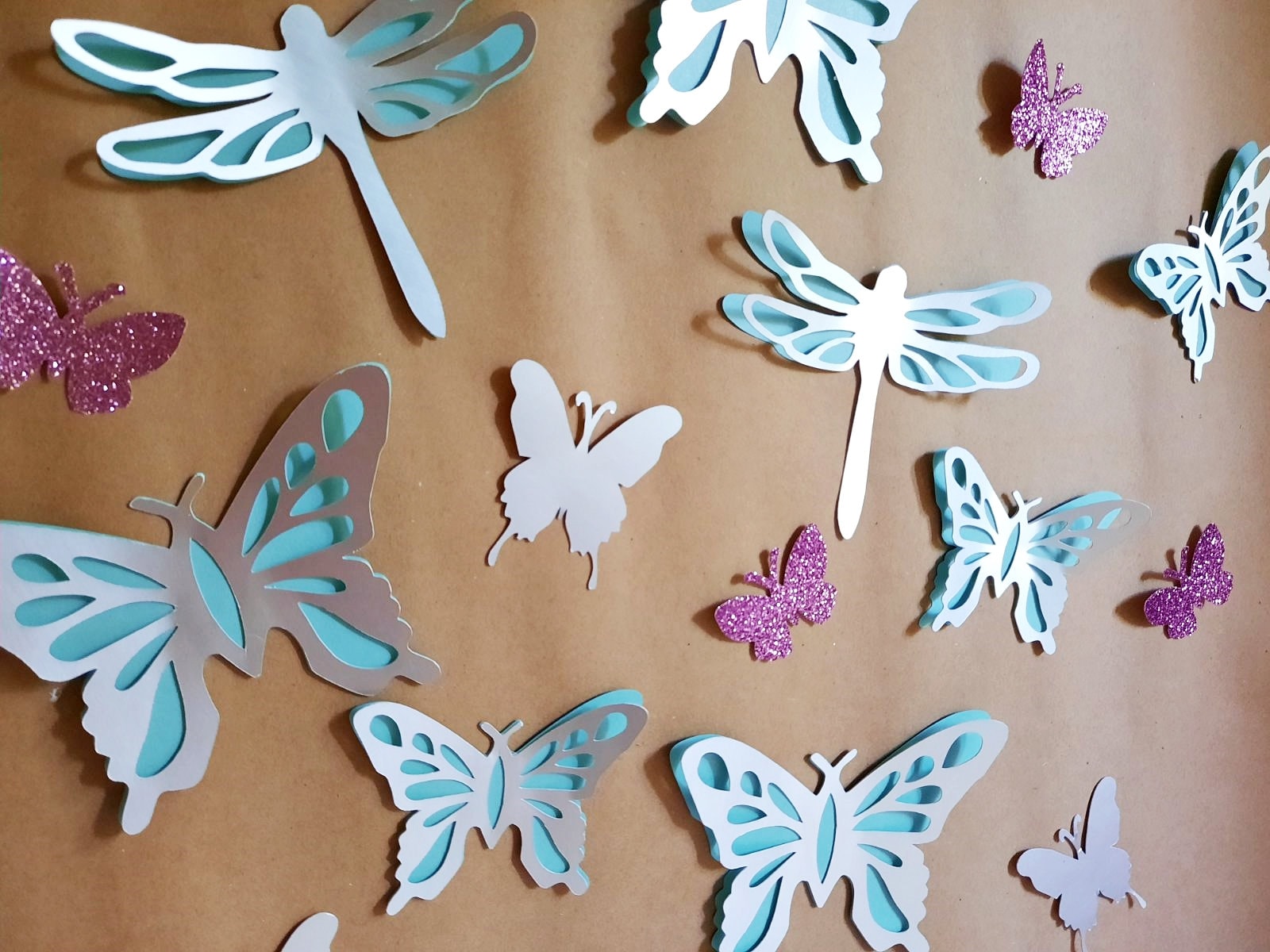 25 pcs Set of 3d paper Butterfly Wall decoration Silver Mint | Etsy