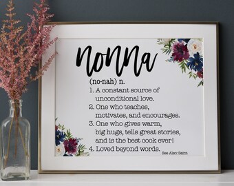 Mother's Day Gift, Printable Nonna Definition Sign, Nonna Definition Sign, Floral Nonna Sign, Burgundy and Navy Grandma Sign, Nonna Gift,002