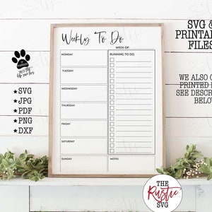 Weekly To Do Svg, To Do List Svg, To Do Svg, Calendar Svg, Weekly Calendar Svg, Family Planner Svg, Svg Files, Svg, Silhouette, Cricut, 022
