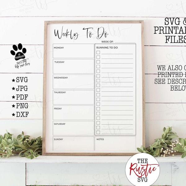 Weekly To Do Svg, To Do List Svg, To Do Svg, Calendar Svg, Weekly Calendar Svg, Family Planner Svg, Svg Files, Svg, Silhouette, Cricut, 022