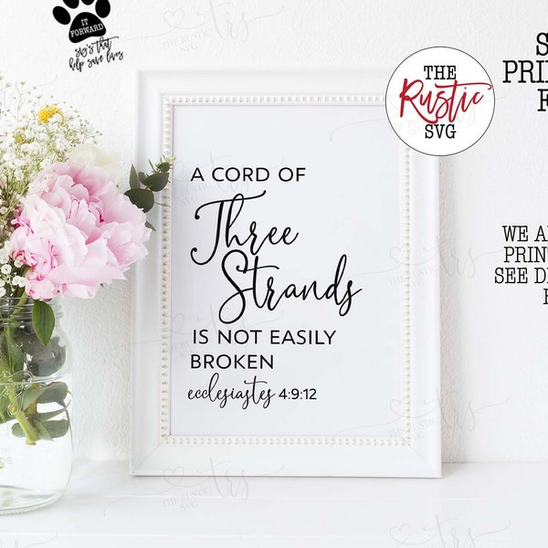 A Cord Of Three Strands Is Not Easily Broken SVG, A Cord Of Three Svg, Wedding Svg, Wedding Sign Svg, Svg Files, Svg, Png, Jpg, Cricut, 027