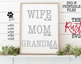 Download Wife Mom Nana Est Etsy