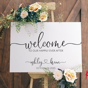 Welcome To Our Happily Ever After, Printable Wedding Sign, Wedding Ceremony Sign, Personalized Wedding Sign, Svg, Jpg,Cricut, Silhouette,027