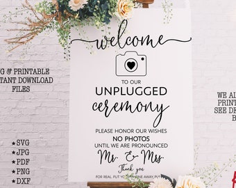 No Cell Phone Download 110-G Floral Unplugged Wedding Sign Gold Boho Personalised Unplugged Wedding Printable Sign Unplugged Welcome Sign