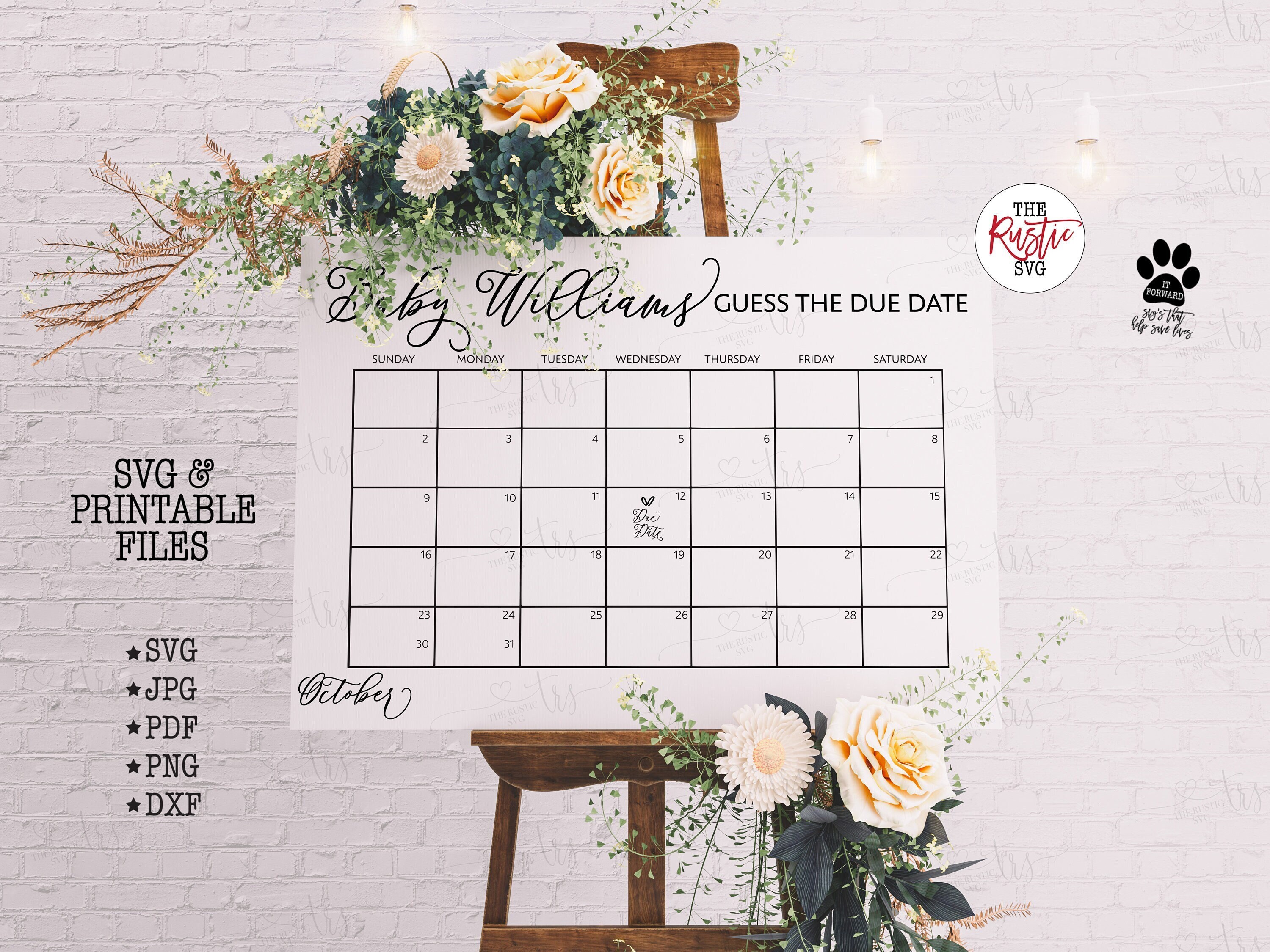 Personalized Guess the Due Date Calendar Svg Personalized - Etsy
