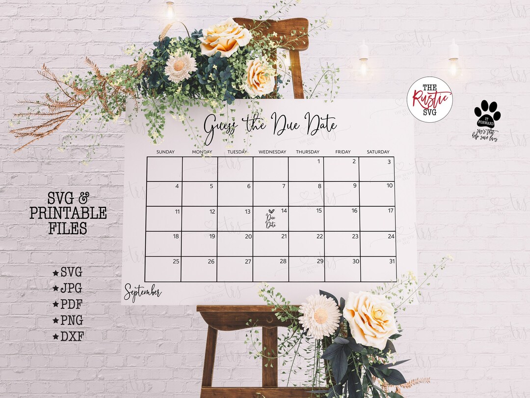 Guess the Due Date Svg, Printable Guess the Due Date Calendar, Guess ...