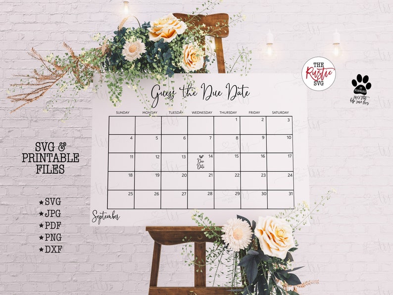 Guess the Due Date Svg Printable Guess the Due Date Calendar Etsy Guess The Due Date Calendar