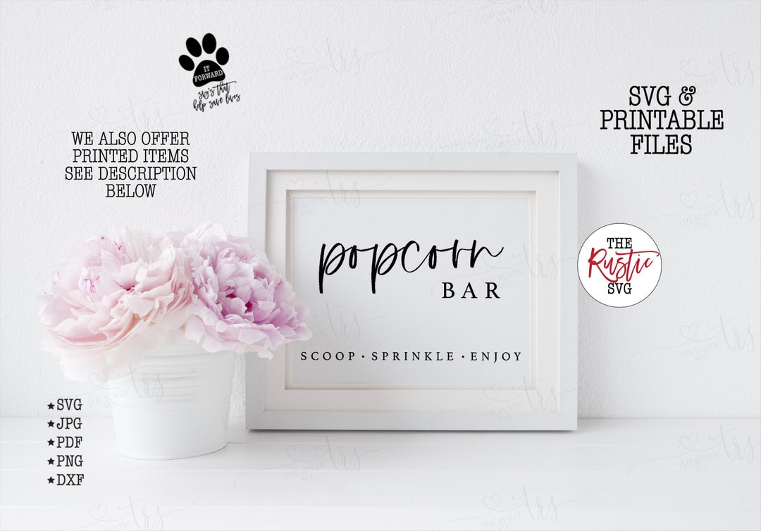 Popcorn Bar Sign, Printable Popcorn Bar Sign, Wedding Popcorn Bar Sign