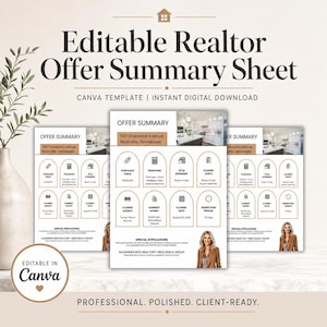 Editable Realtor Offer Summary Sheet Canva Template | Real Estate Marketing PDF | Digital Download for Agents