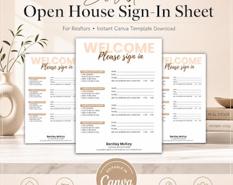 Editable Open House Sign-In Sheet for Realtors – Canva Template, PDF Download