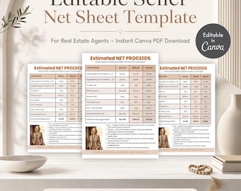 Editable Real Estate Seller Net Sheet Canva Template | Instant PDF Download | Realtor Closing Calculator Worksheet