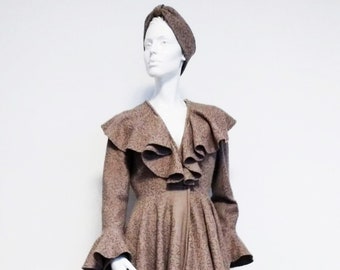 Cappotto marrone ondulato, cappotti di lana, taglia 38