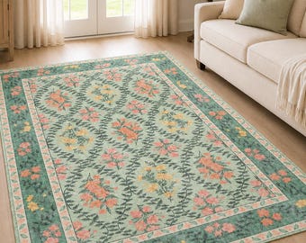 Green William Morris Tree of Life Rug — Botanical Floral Carpet - Arts & Crafts Washable