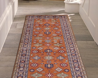 Turkish Runner Orange Entryway Runner Rug Washable Non slip Staircase Runner Rug, Bathroom Kitchen Hallway Rugs free shipping rug