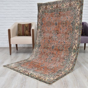 Handmade Vintage Rug, 3'8"x6'4", Turkish Rug, Oushak Rug, Anatolian Rug, Orange Rug, Floral Rug, Runner Rug, Bedroom Rug, MA-400 image 2