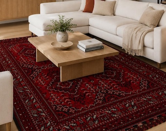 Deep Red Afghan Rug 4x6, Oriental Rug 5x8, Traditional Rug 6x9, Area Rug, Kilimway Rug, WOVEN, Carpet