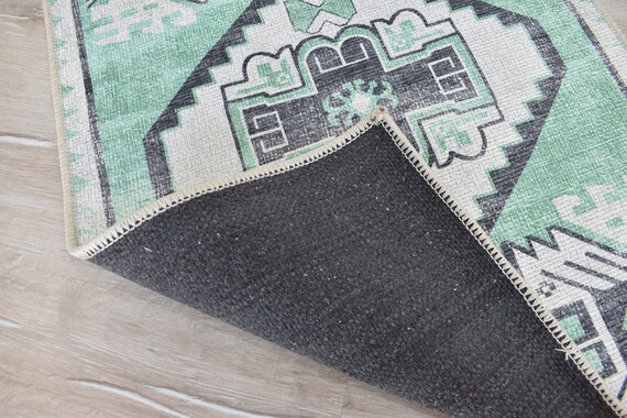 Sea Green Turkish Rug, 2x3 Vintage Design Rug, Turkish