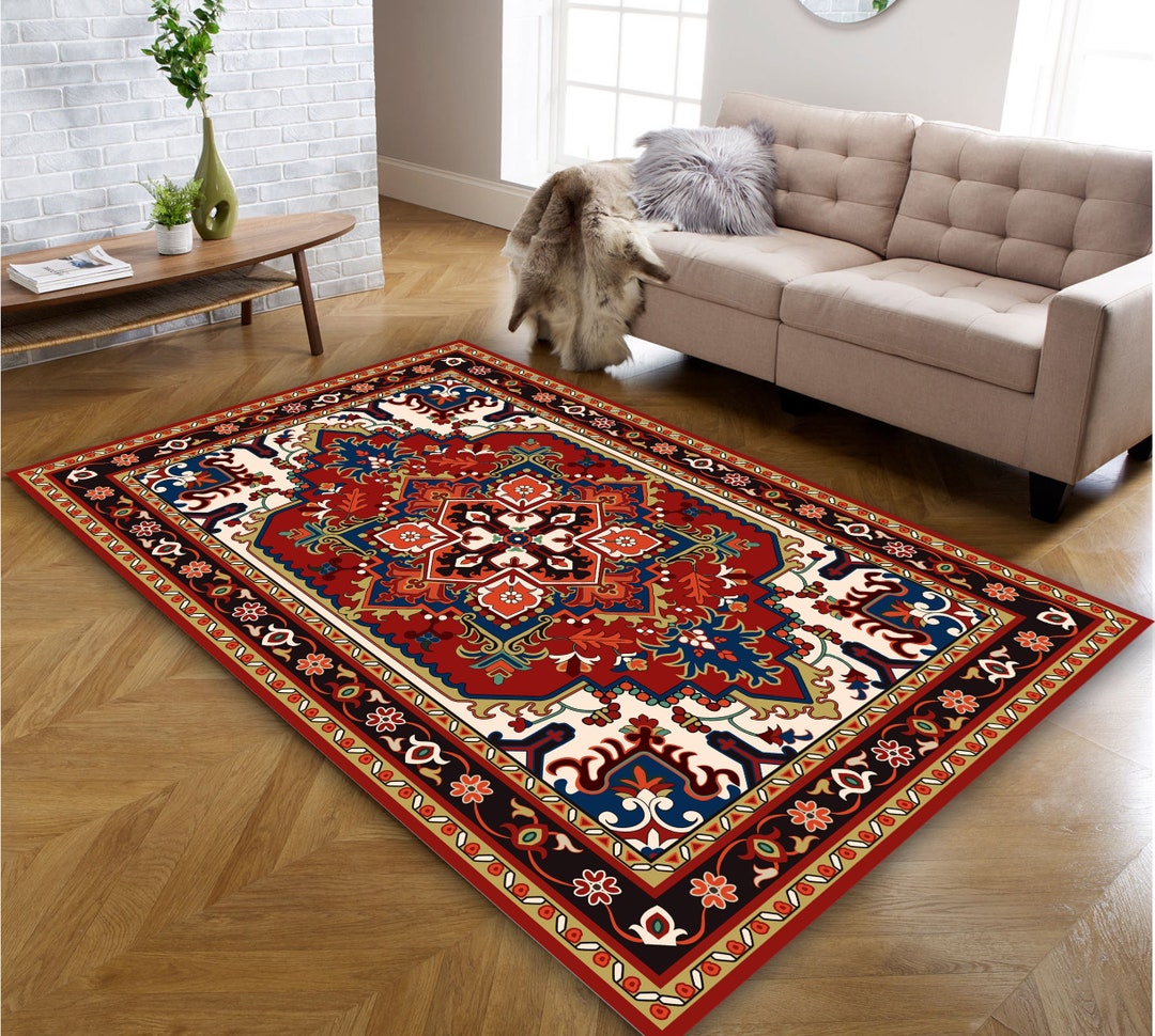 Oriental Medallion Red Area Rug Rustic Mid Century Modern Bohemian