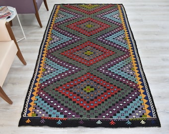 TAPPETO FATTO A MANO, tappeto 5x8, tappeto turco, tappeto geometrico, tappeto Boho, tappeto Oushak Kilim, Kelim, tappeto da pavimento, 4'7"x8'4", Decorazione per la casa, KLM-44