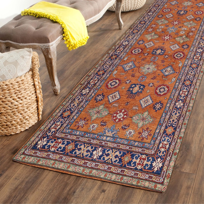 Turkish Runner Orange Entryway Runner Rug Washable Non slip Staircase Runner Rug, Bathroom Kitchen Hallway Rugs free shipping rug image 2