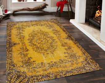 Yellow Turkish Rug, Rugs 5x8, Area Rugs 4x6, Cotton Rug