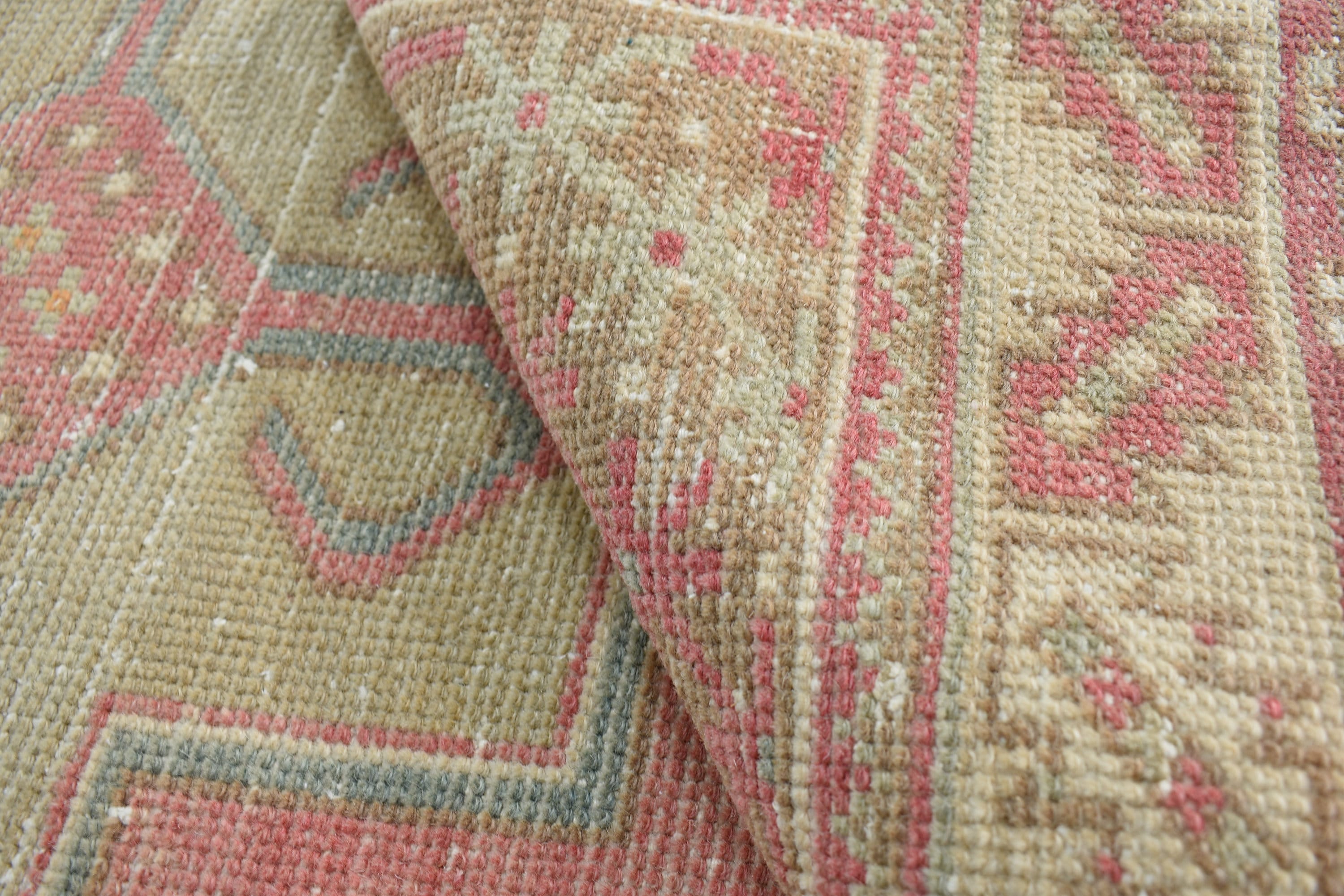 Vintage Runner Rug, Handmade Rug, Pink Oushak Rug, Red Turkish Rug